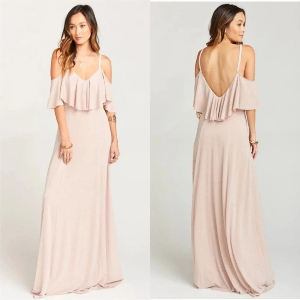 Show Me Your Mumu Renee Ruffle Maxi Dress in Dancing Queen Shine Blush Size 1X